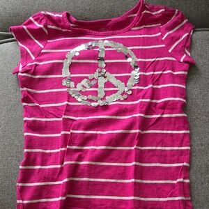 Children's Place Pink Striped Kids Shirt with Silver Peace Sign